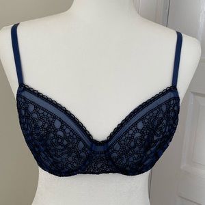 Studio 3 La Perla 36B Bra —Blue and Black semi-sheer